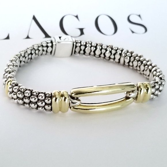 LAGOS Jewelry - LAGOS *RARE* 12mm LUX Caviar 18K Gold Open Bar Bracelet - 8" - Stunning! $1750